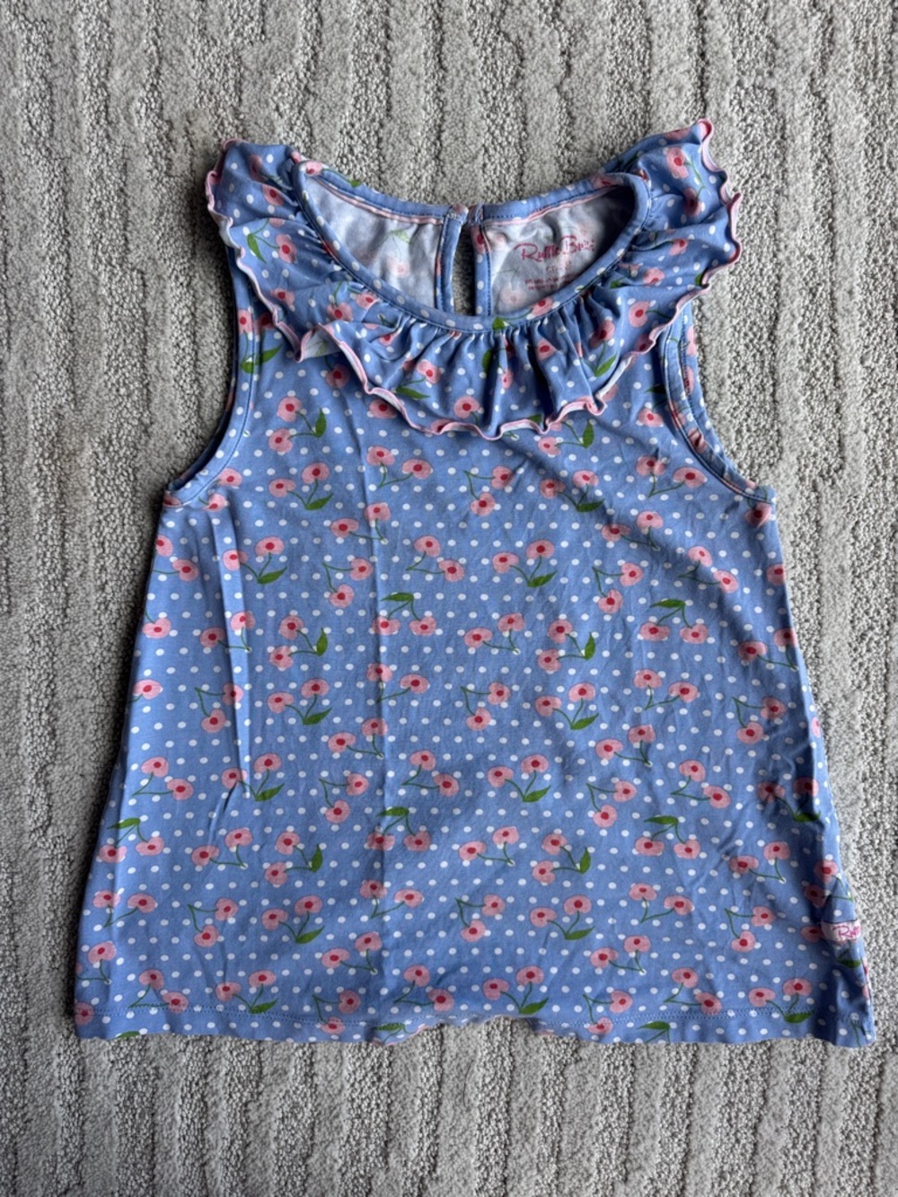 Ruffle Butts Blue Floral Ruffle-Neck Tank